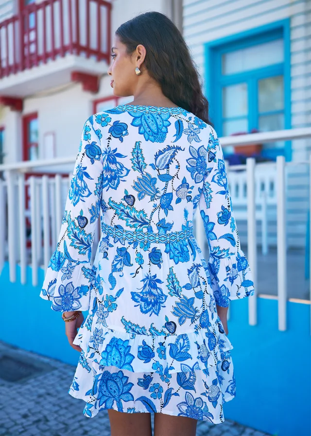 Yumi Blue Floral Tencel Beach Tunic
