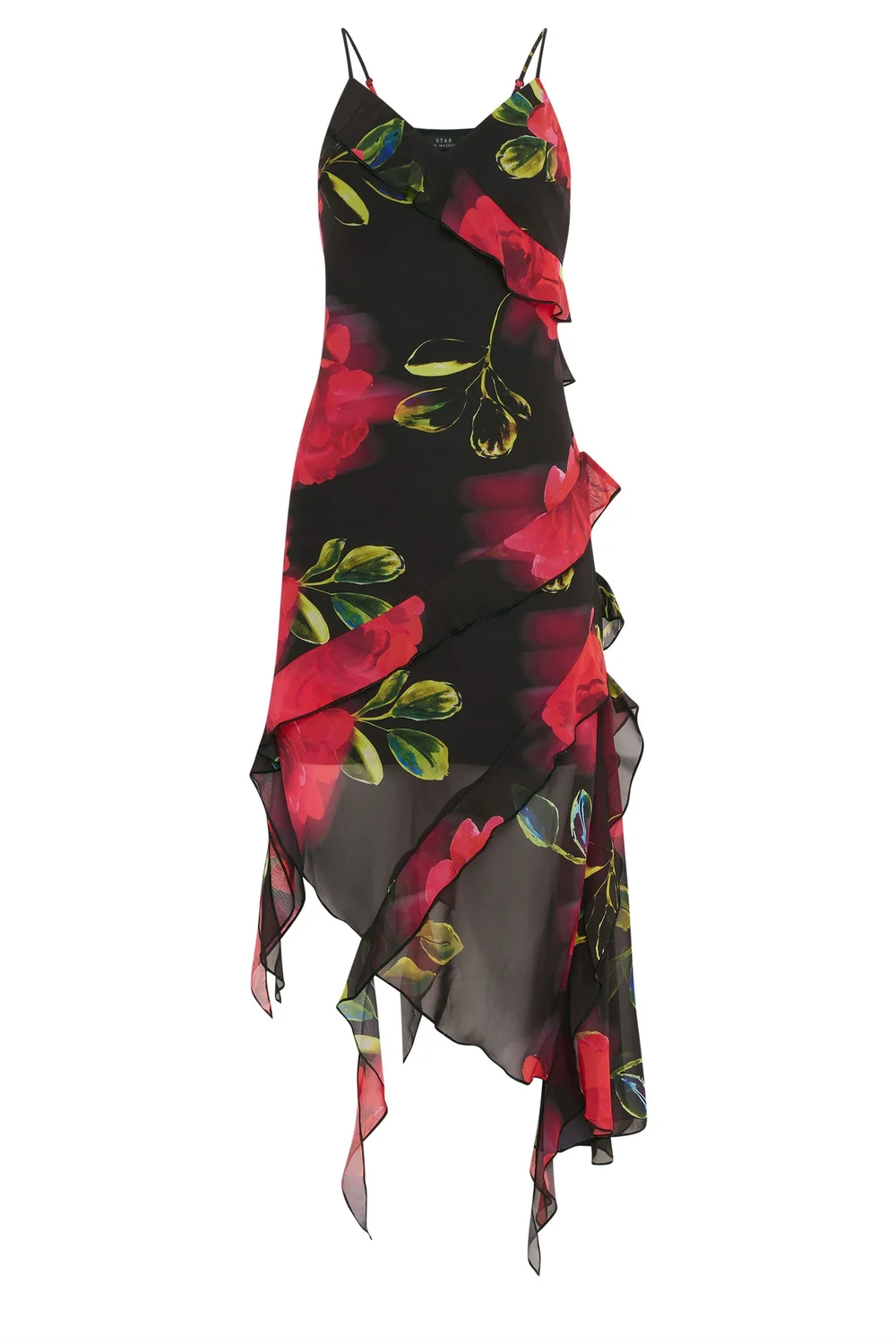 Star By Julien Macdonald Black Floral Ruffle Midi Dress - 16 Image 5