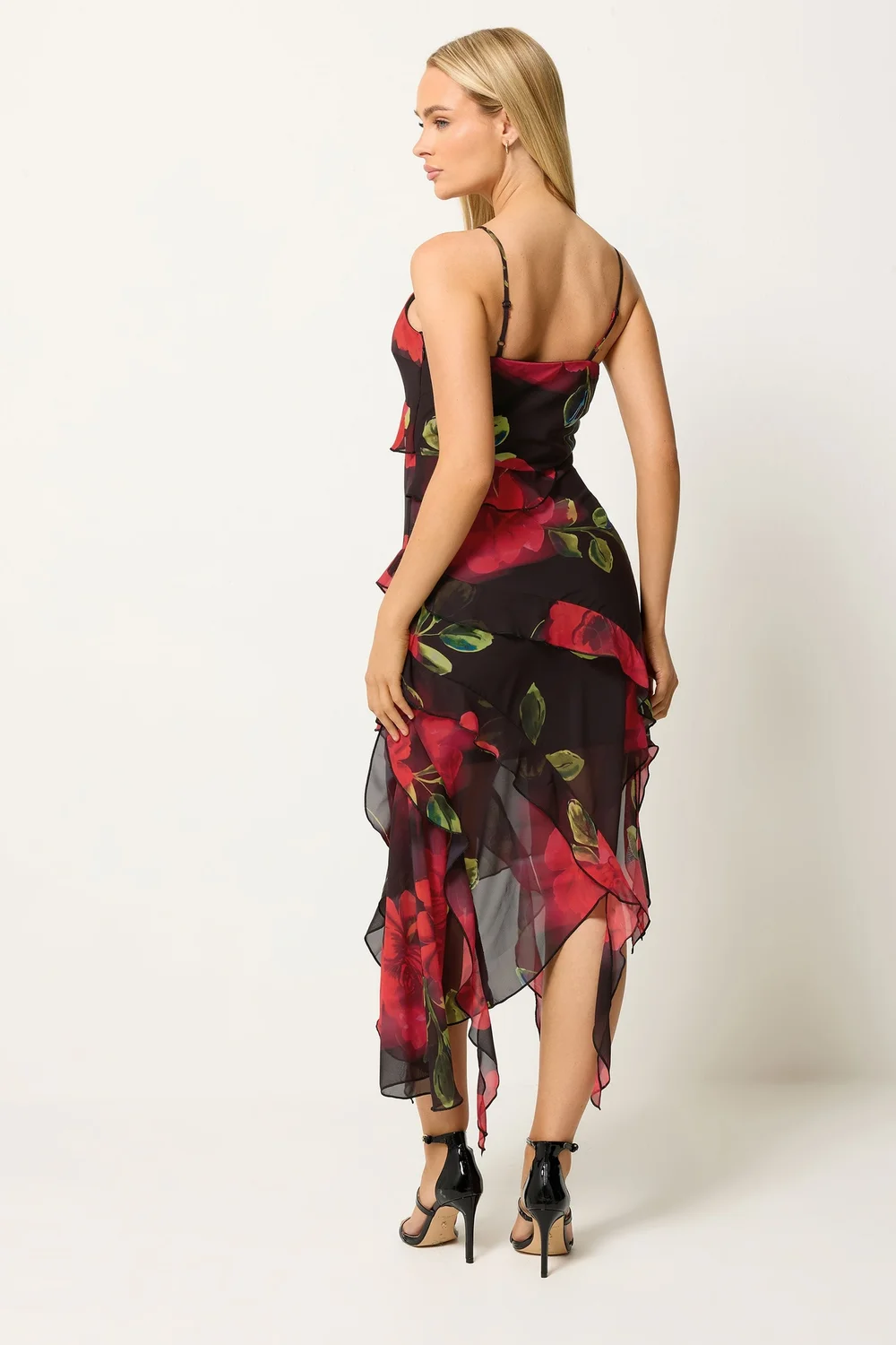 Star By Julien Macdonald Black Floral Ruffle Midi Dress - 16 Image 3