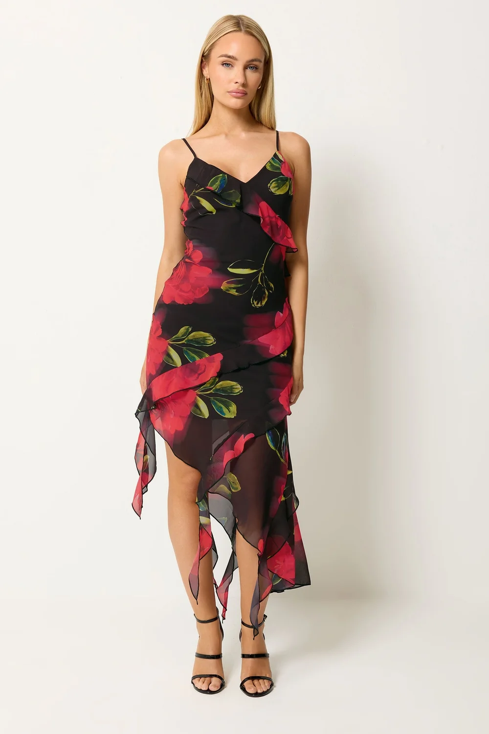 Star By Julien Macdonald Black Floral Ruffle Midi Dress - 16 Image 2