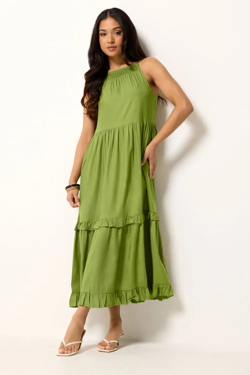 PixieGirl Petite Green Halter Neck Tiered Maxi Dress - 12 Image 2