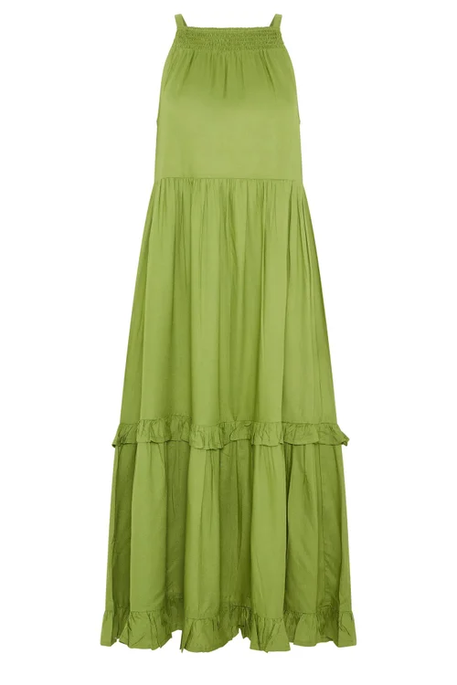 PixieGirl Petite Green Halter Neck Tiered Maxi Dress - 12 Image 5