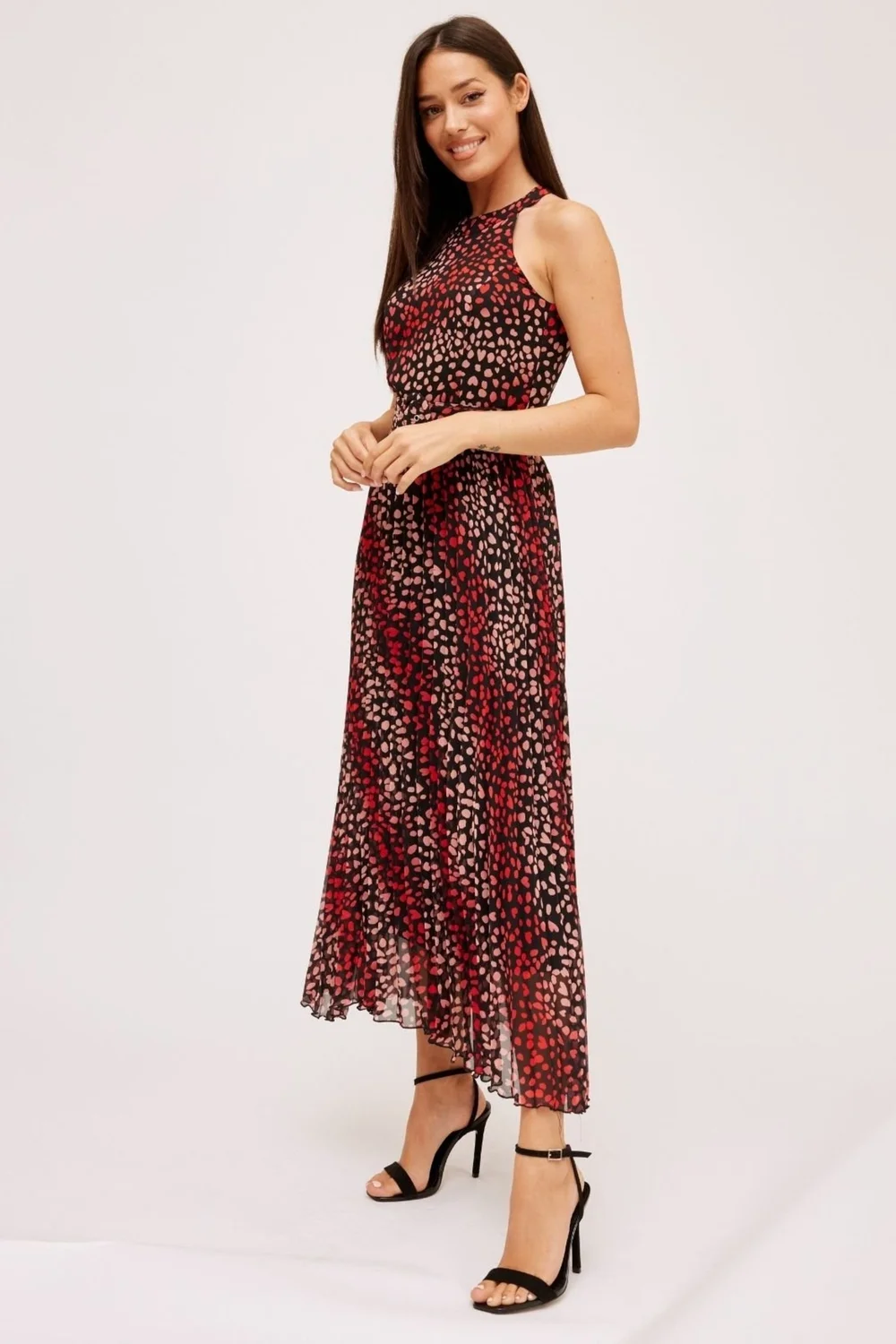 Style Cheat Multi Black Heart Luisa Belted Pleated Maxi Dress - 6 Image 4