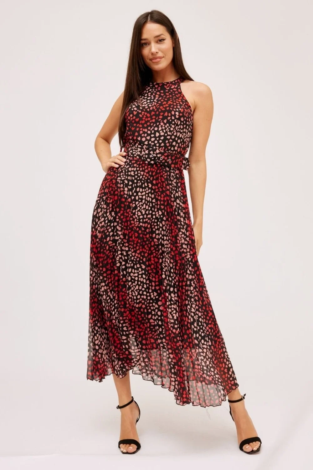Style Cheat Multi Black Heart Luisa Belted Pleated Maxi Dress - 6 Image 2