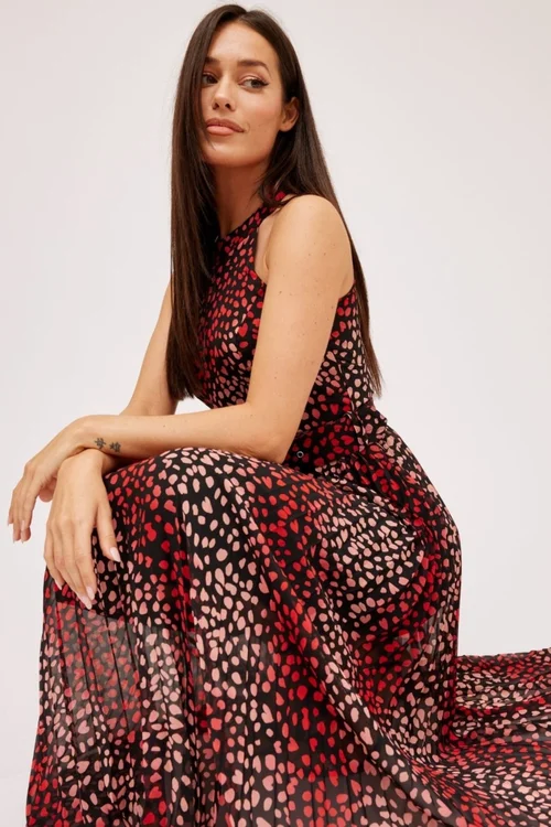 Style Cheat Multi Black Heart Luisa Belted Pleated Maxi Dress - 6 Image 5