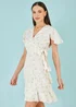 Yumi White Rose Print Wrap Over Frill Dress - 14 Image 1