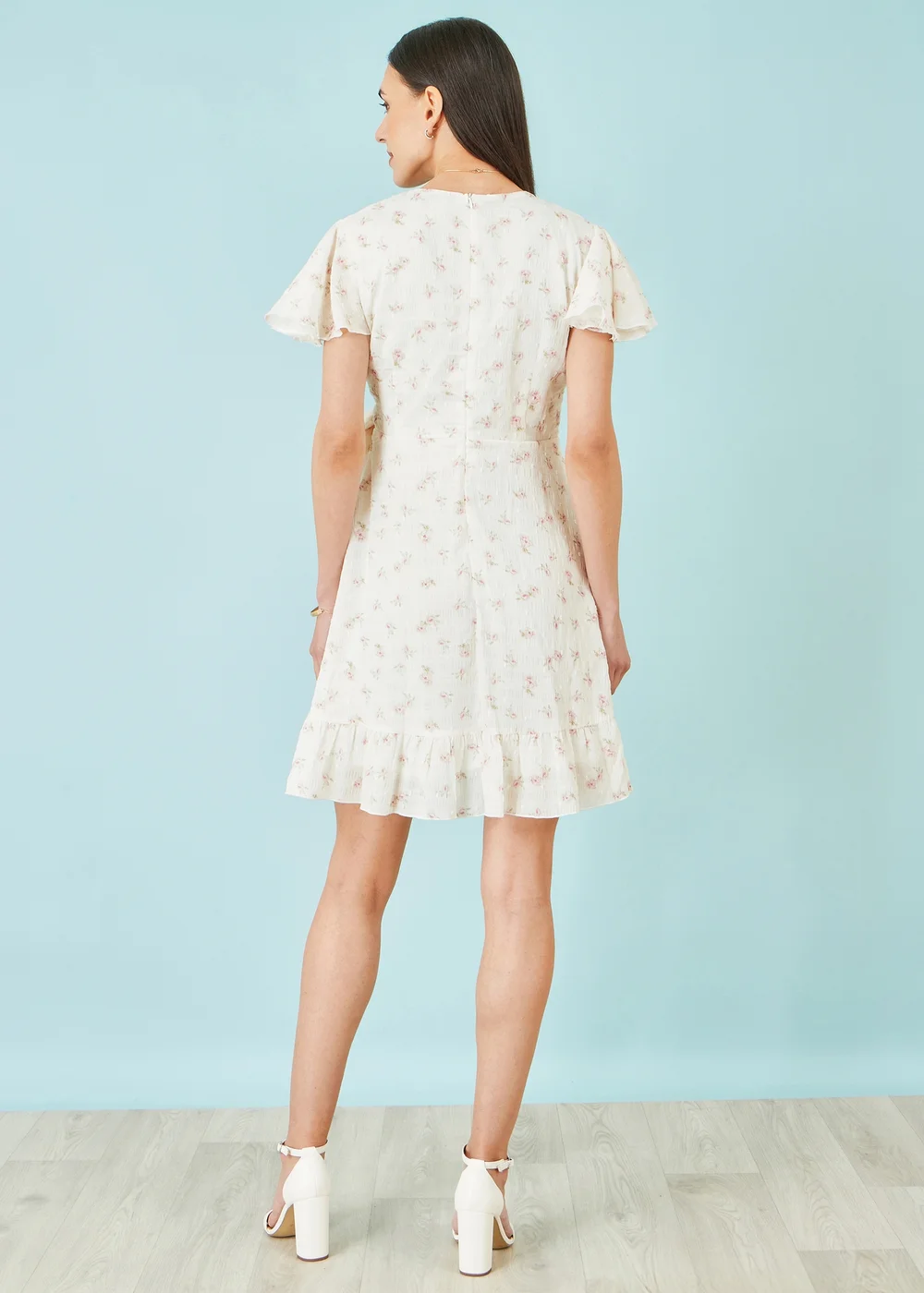 Yumi White Rose Print Wrap Over Frill Dress - 14 Image 3