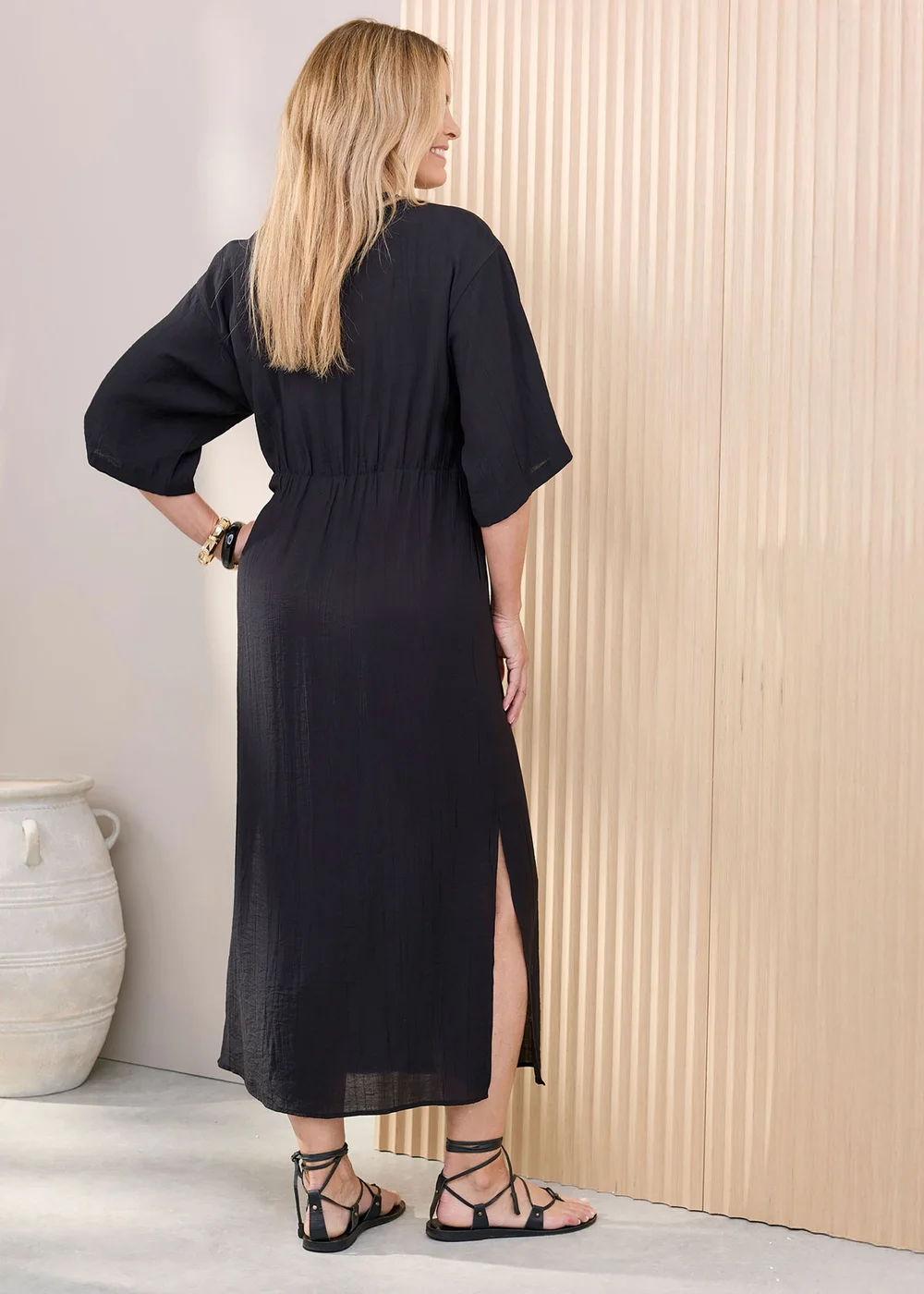 Cotton Traders Black Kimono Maxi Dress - 20 Image 3