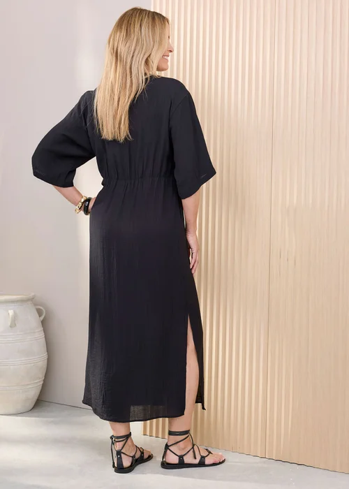 Cotton Traders Black Kimono Maxi Dress - 20 Image 3