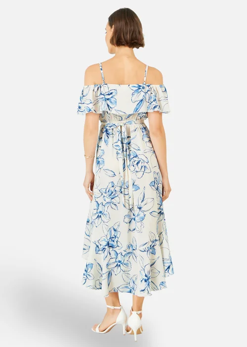 Yumi Ivory Floral Print Bardot Midi Dress With Dip Hem - 8 Image 2