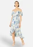 Yumi Ivory Floral Print Bardot Midi Dress With Dip Hem - 8 Image 1