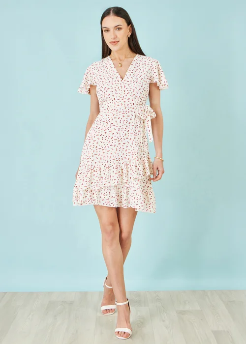 Yumi White Ditsy Print Frill Wrap Dress - 20 Image 2
