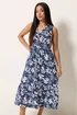 M&Co Petite Navy Blue Leaf Print Sleeveless Cotton Midi Dress - 14 Image 1