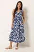 M&Co Petite Navy Blue Leaf Print Sleeveless Cotton Midi Dress - 14 Image 2