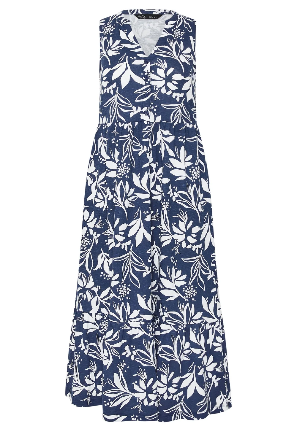 M&Co Petite Navy Blue Leaf Print Sleeveless Cotton Midi Dress - 14 Image 5
