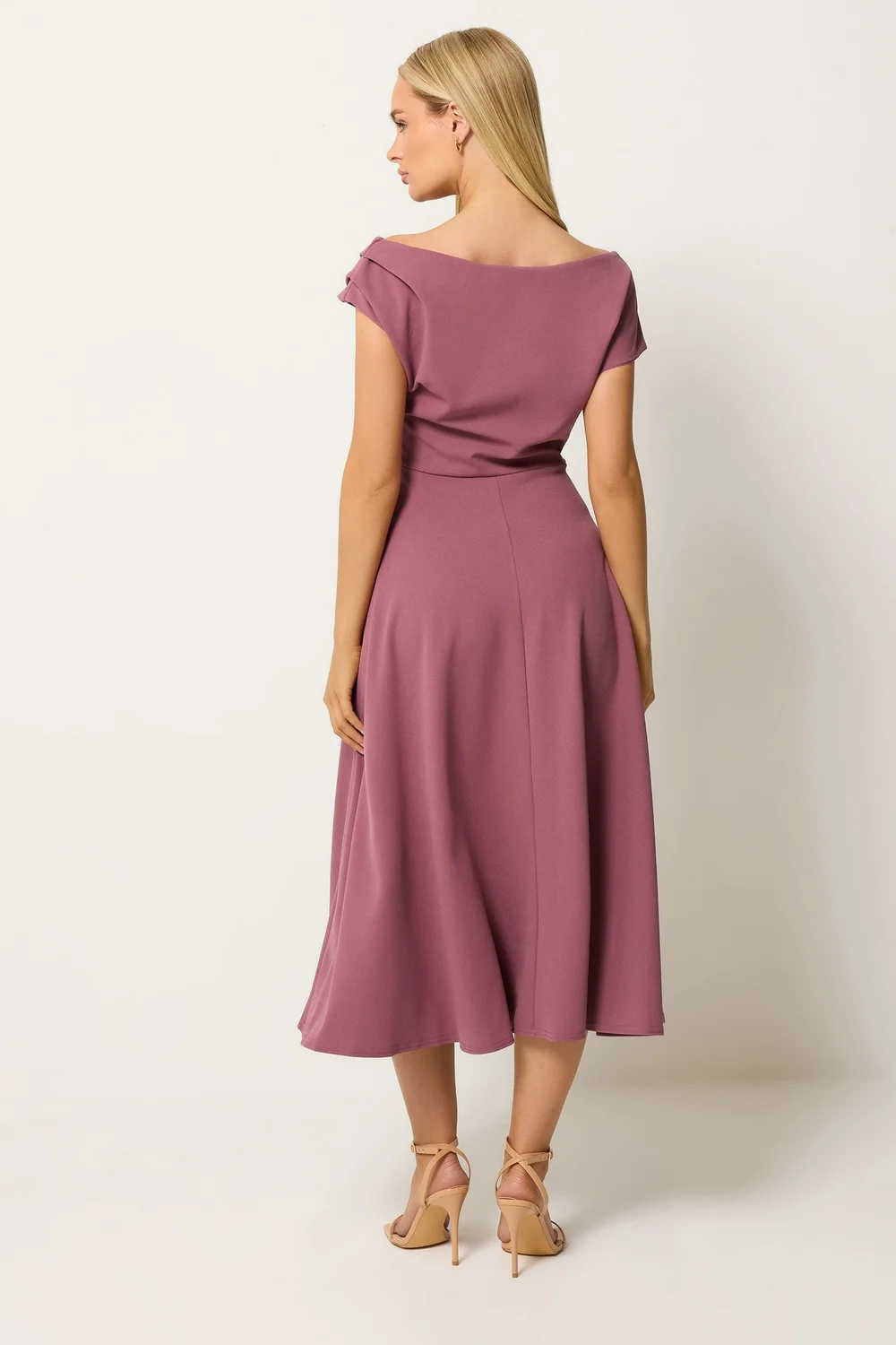 Star By Julien Macdonald Mauve Purple Off Shoulder Fit & Flare Dress - 18 Image 4