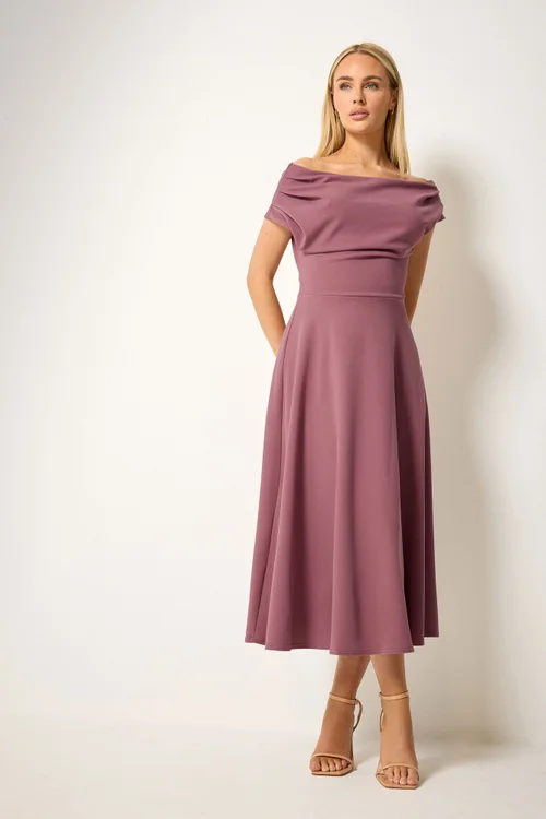 Star By Julien Macdonald Mauve Purple Off Shoulder Fit & Flare Dress - 18 Image 1
