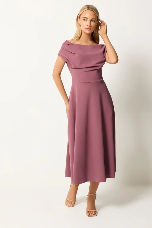 Star By Julien Macdonald Mauve Purple Off Shoulder Fit & Flare Dress - 18 Image 3