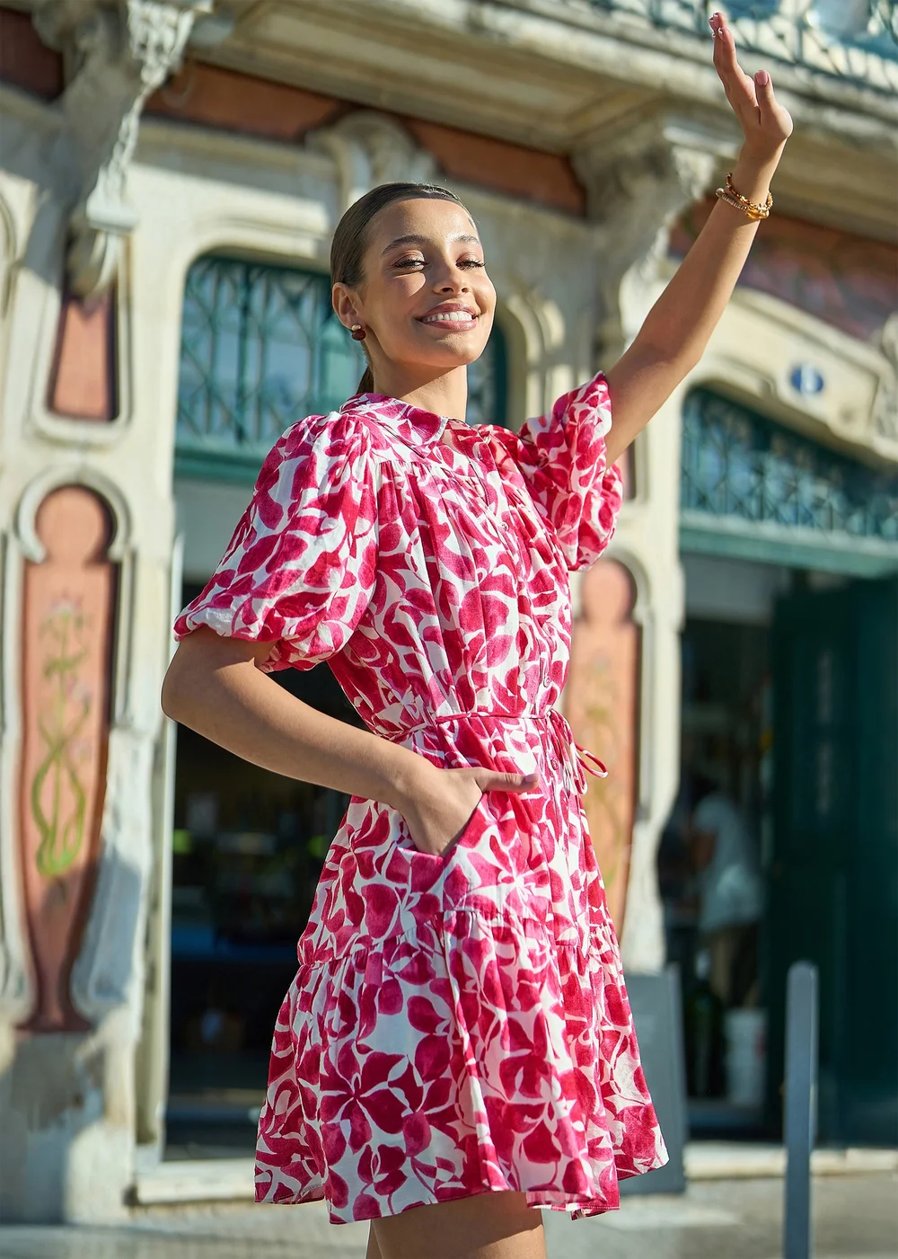 Yumi Pink Floral Print Viscose Relaxed Shirt Dress - 8 Image 2
