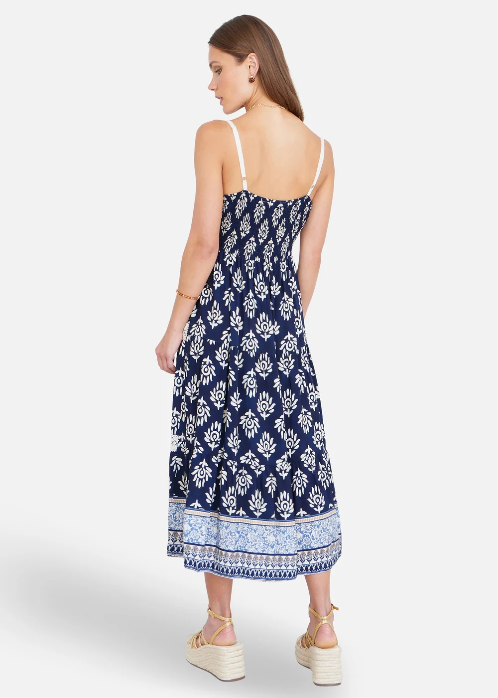 Yumi Navy Viscose Paisley Print Midi Sun Dress - 14 Image 2