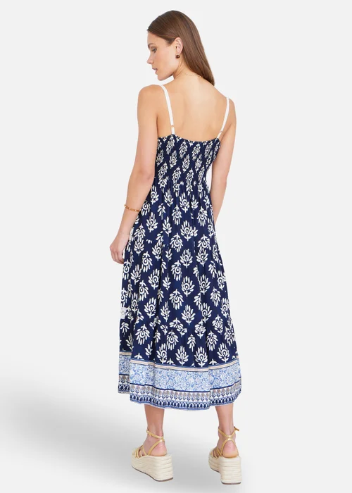 Yumi Navy Viscose Paisley Print Midi Sun Dress - 14 Image 2