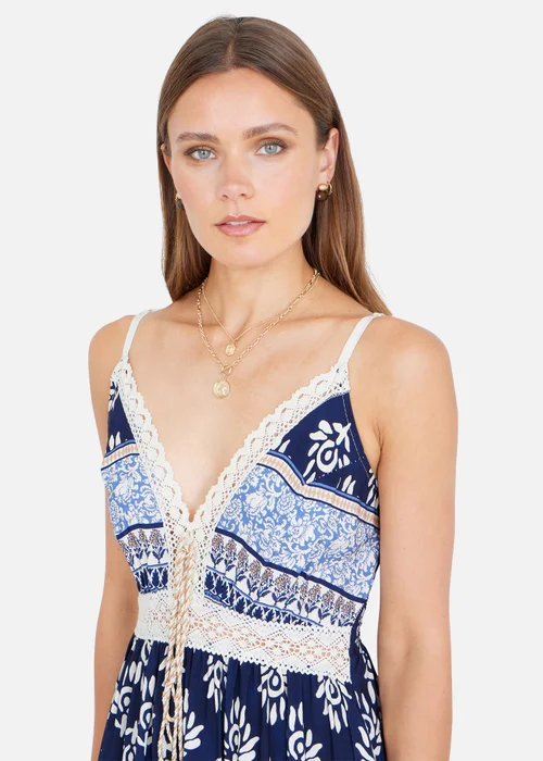 Yumi Navy Viscose Paisley Print Midi Sun Dress - 14 Image 3