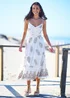 Yumi Ivory Foil Print Midi Sun Dress With Lace Trims - 10 Image 1