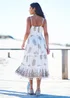 Yumi Ivory Foil Print Midi Sun Dress With Lace Trims - 10 Image 2