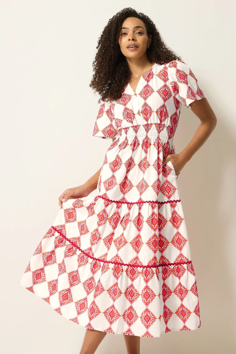 M&Co Ivory White Abstract Tile Print Maxi Dress - 12 Image 2
