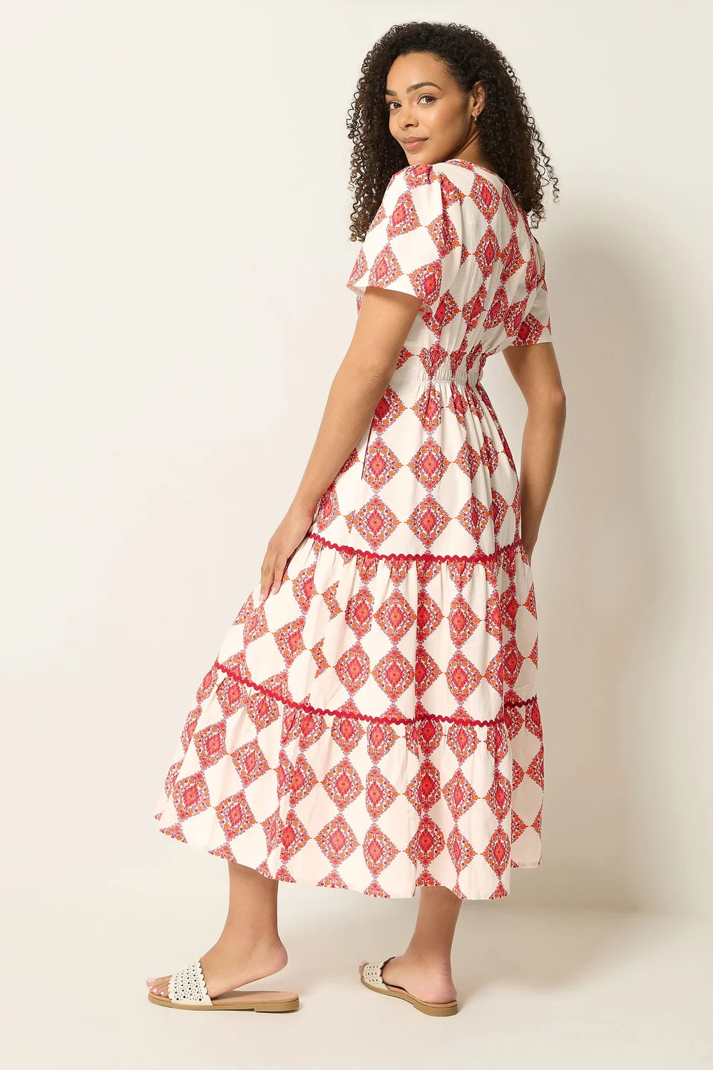 M&Co Ivory White Abstract Tile Print Maxi Dress - 12 Image 3