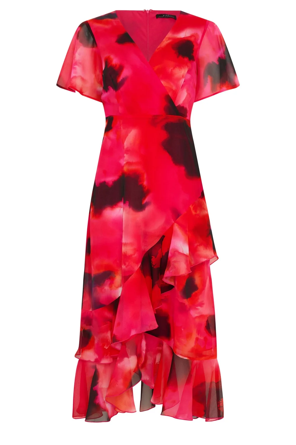 Star By Julien Macdonald Red Blurred Floral Tiered Wrap Dress - 16 Image 5