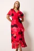 Star By Julien Macdonald Red Blurred Floral Tiered Wrap Dress - 16 Image 1