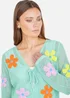 Yumi Mint Tie Front Cardigan With Flower Design - L Image 3