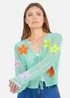 Yumi Mint Tie Front Cardigan With Flower Design - L Image 1