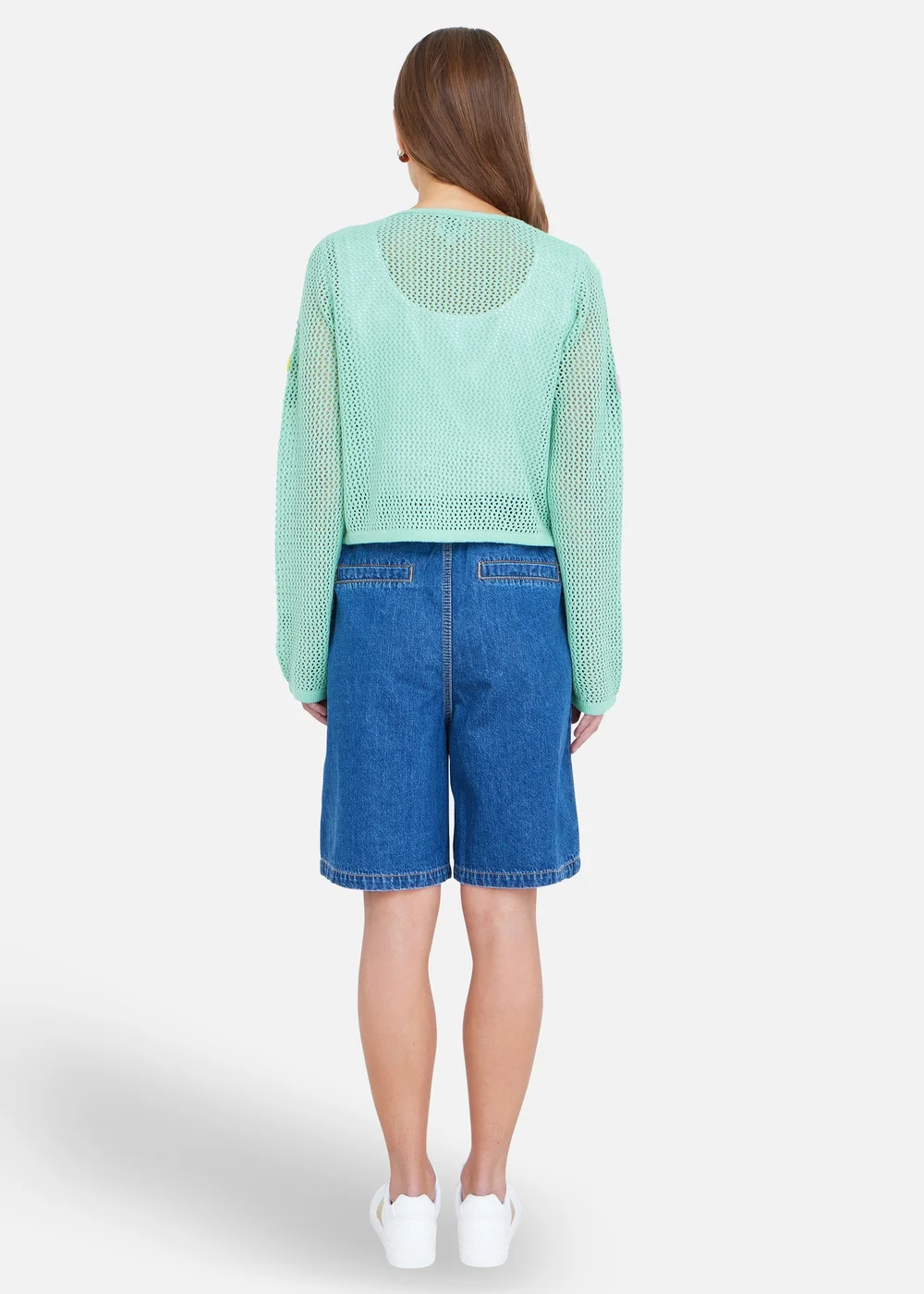 Yumi Mint Tie Front Cardigan With Flower Design - L Image 2