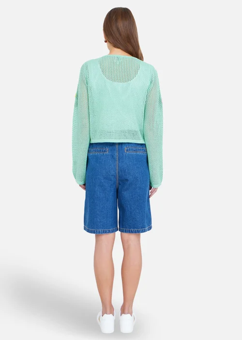 Yumi Mint Tie Front Cardigan With Flower Design - L Image 2