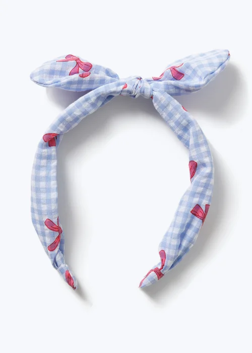 Flitzy Girls Blue Bow Print Gingham Aliceband - One Size Image 2