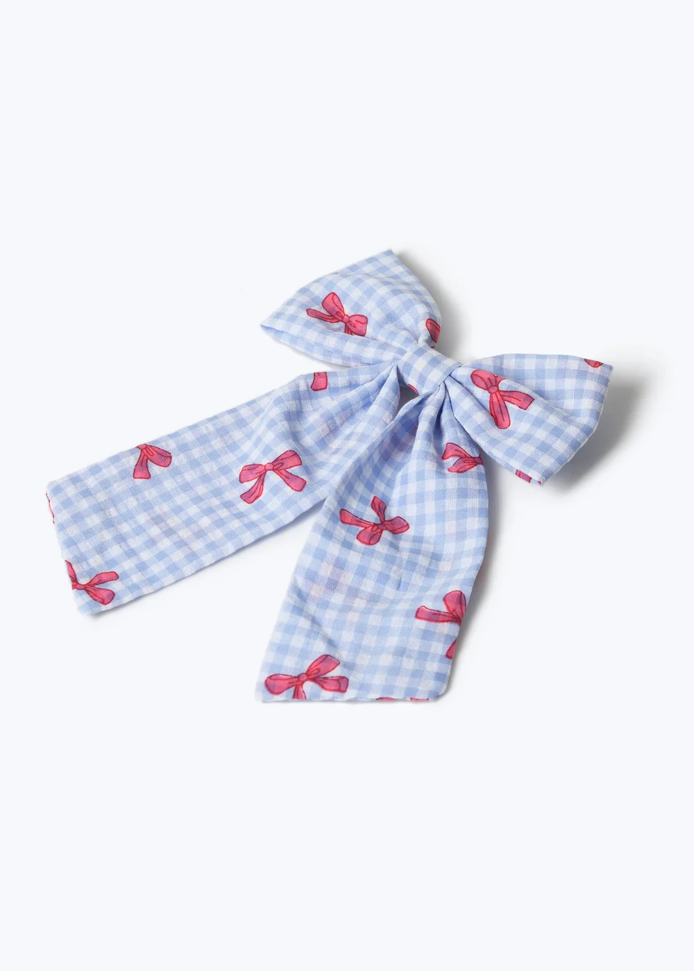 Flitzy Blue Gingham Printed Bow Hair Clip - One Size Image 1