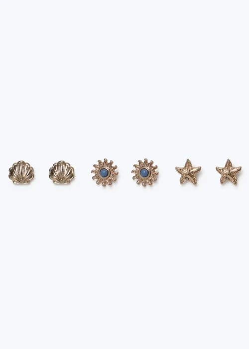 Muse 3 Pack Gold Shell And Starfish Earrings - One Size Image 1