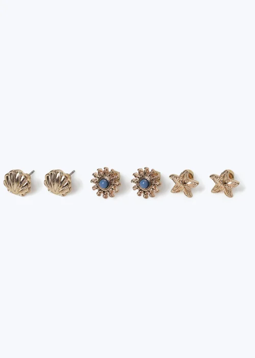 Muse 3 Pack Gold Shell And Starfish Earrings - One Size Image 2