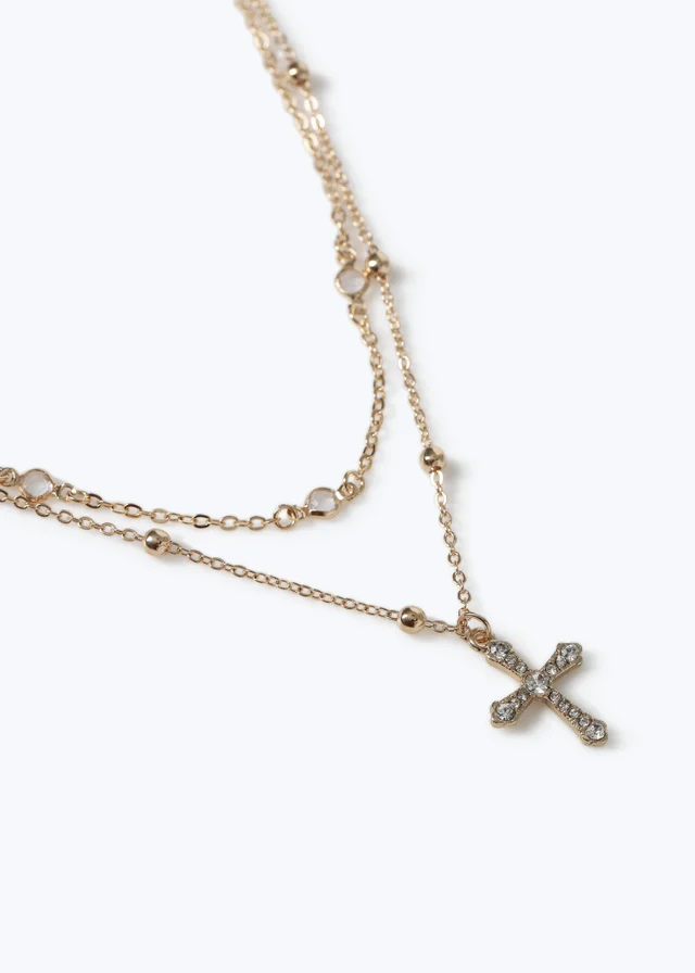 Muse Gold Multirow Cross Necklace