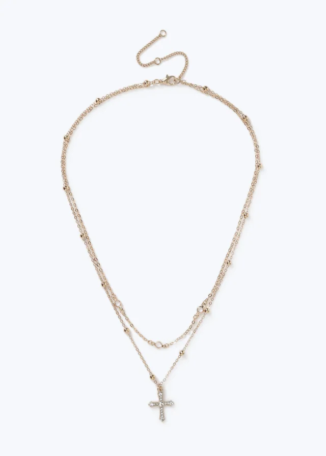 Muse Gold Multirow Cross Necklace