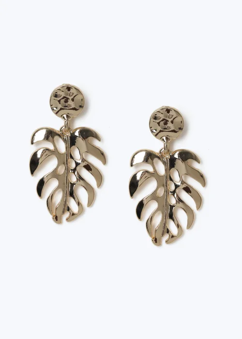 Muse Gold Statement Palm Leaf Earrings - One Size Image 1
