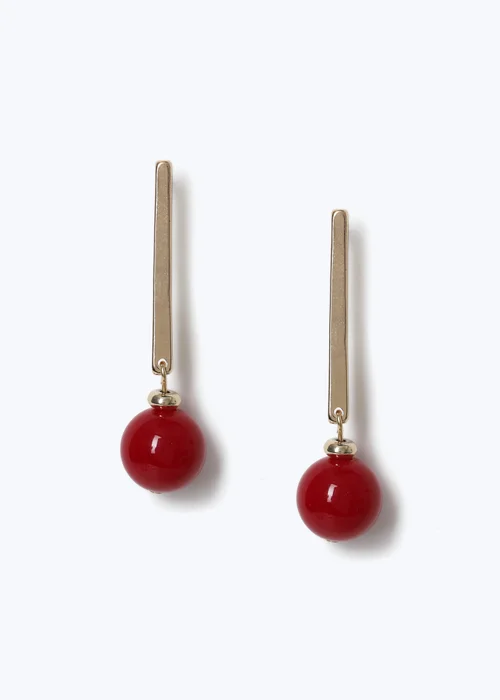 Muse Red Ball Stick Drop Earrings - One Size Image 1
