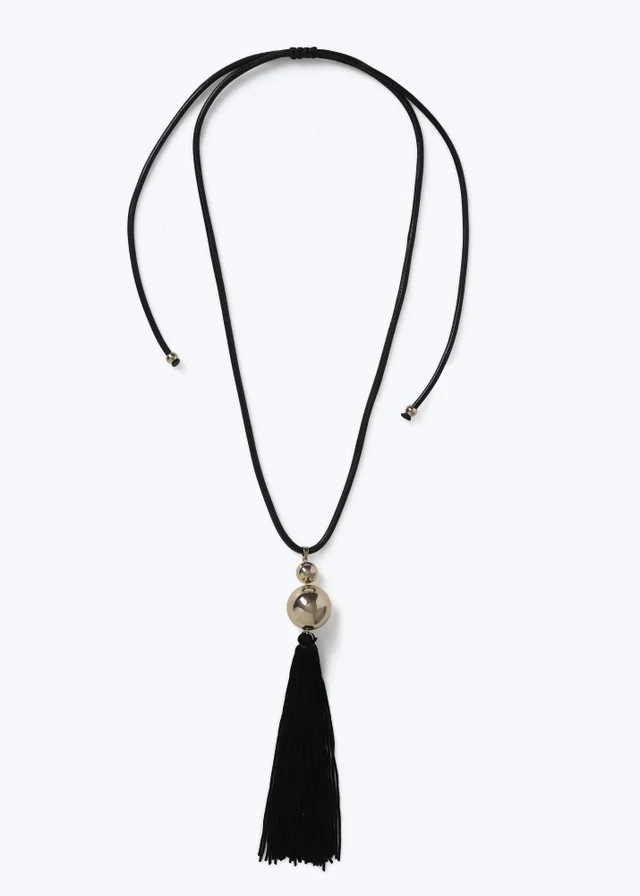 Muse Black Cord Tassel Long Necklace