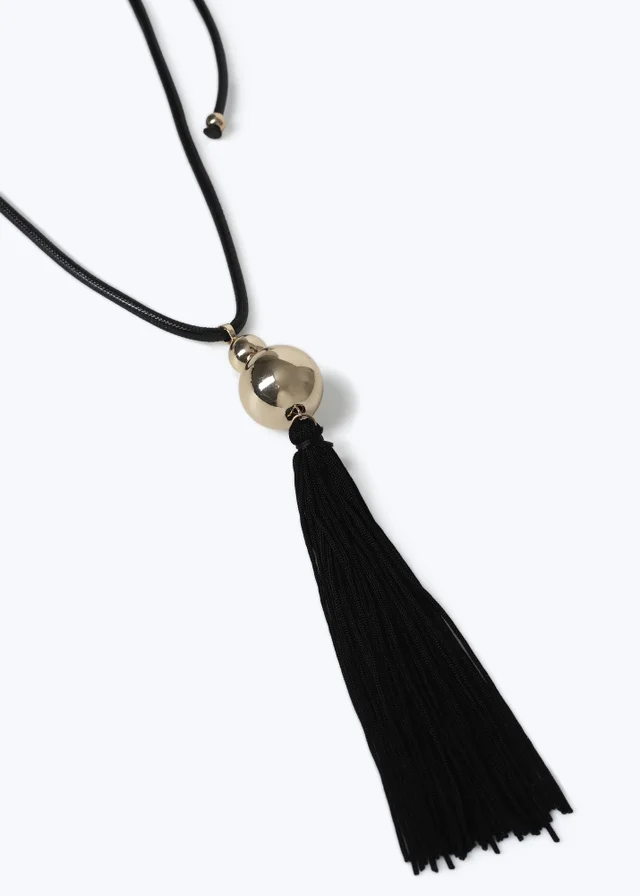 Muse Black Cord Tassel Long Necklace