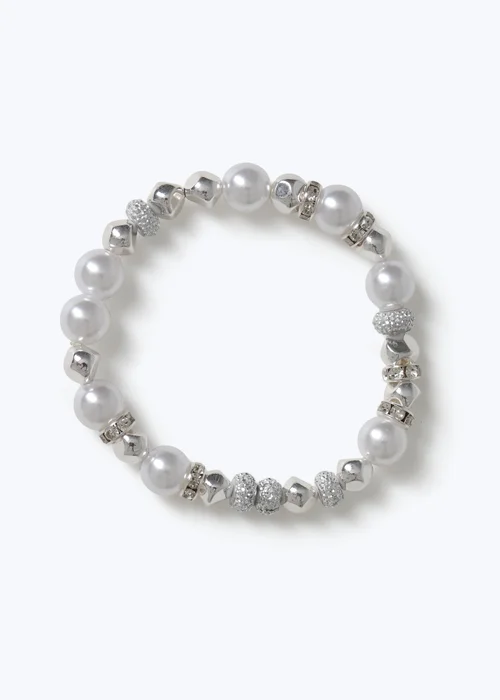 Muse Silver Pearl Rhinestone Stretch Bracelet - One Size Image 2