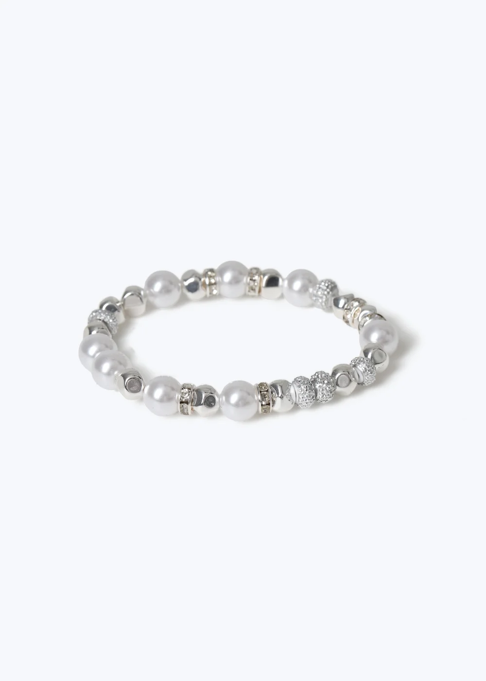 Muse Silver Pearl Rhinestone Stretch Bracelet - One Size Image 1