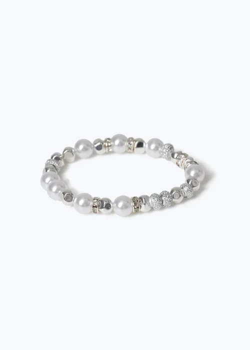 Muse Silver Pearl Rhinestone Stretch Bracelet - One Size Image 1
