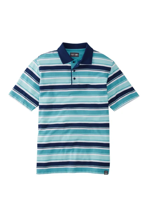 Cotton Traders Aqua Short Sleeve Stripe Polo Aqua Marine - S Image 4
